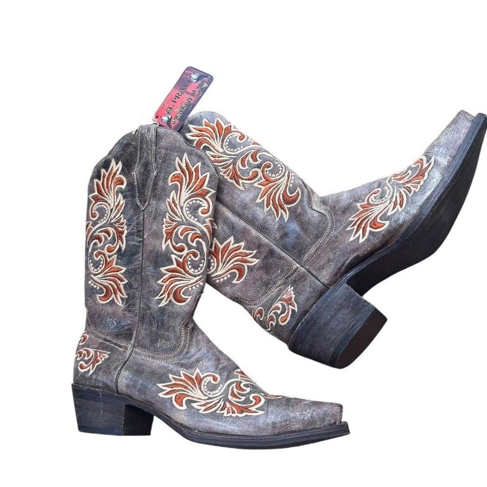 El Primo Women’s 9 Y2K Cowboy Boots Embroidered Leather Western Snip Toe Boho